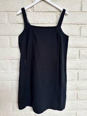 NWT a new day Black Square-Neck Mini Dress with Pockets 80% Cotton+20% Linen